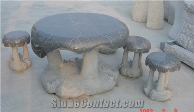 Black Granite Table and Bench 01