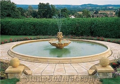 Teak Wood Yellow Sandstone Garden Fountain