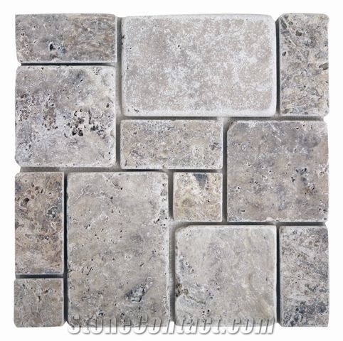 Tumbled Silver Travertine French Pattern
