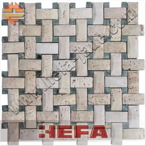 Outdoor Mosaic Tiles for Wall, with Huaan Jade Beige Travertine Mosaic