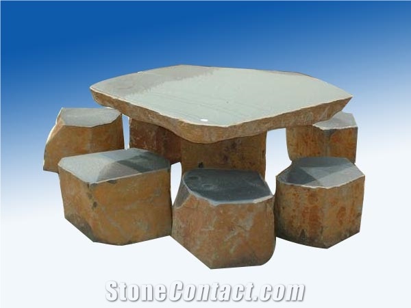Blue Limestone Table&chairs