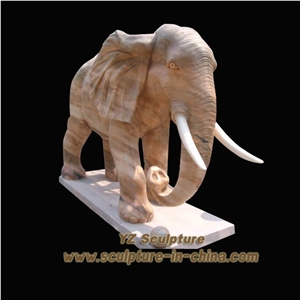 Stone Elephant, Yellow Marble Sculpture