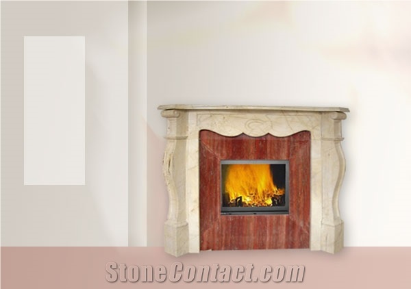 Beige Marble Sculpture Fireplace