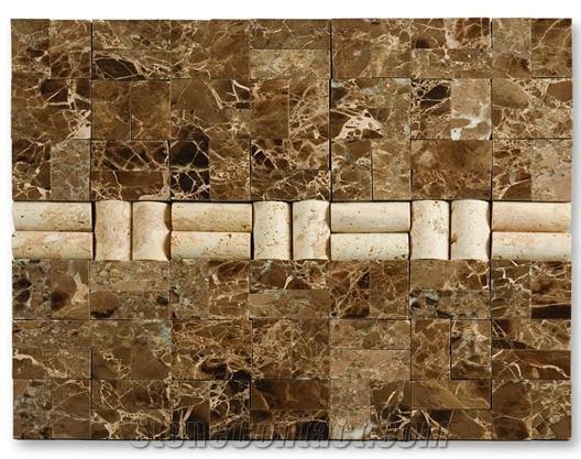 Brown Marble and Coralina Beige Limestone Mosaic