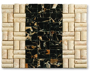 Portoro Gold Marble and Classic Coral Stone Mosaic