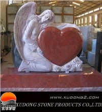 Angel Heart Headstone, Red Granite Headstone