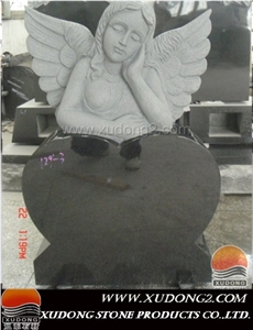 Headstone with Angel, Black Granite Headstone