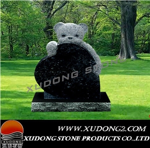 Little Bear Headstone, Black Granite Headstone