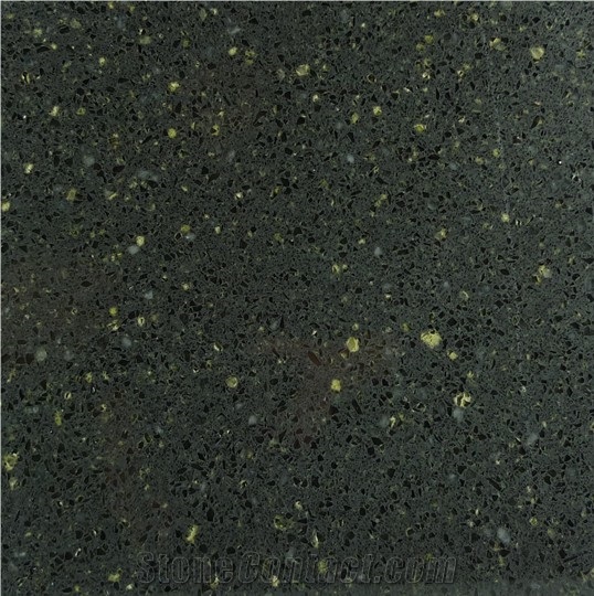 Artificial Quartz Based Stone Slab Containing Black Crystal Quartz Materials for Luxurious Kitchen Worktops or Flooring