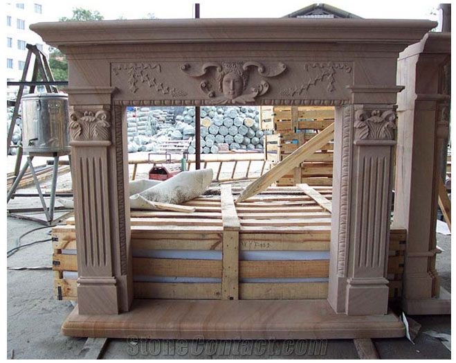 China Red Sandstone Fireplace