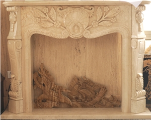 Beige Limestone Carved Fireplace