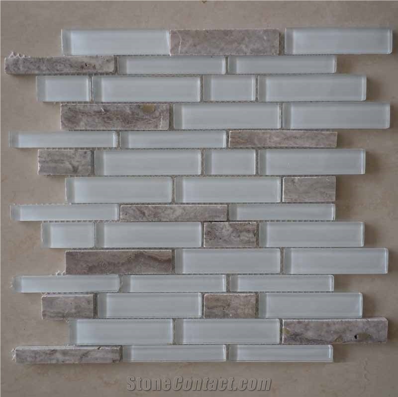 Super White Crystal Glass & Marble Mosaic CTR-GM-S