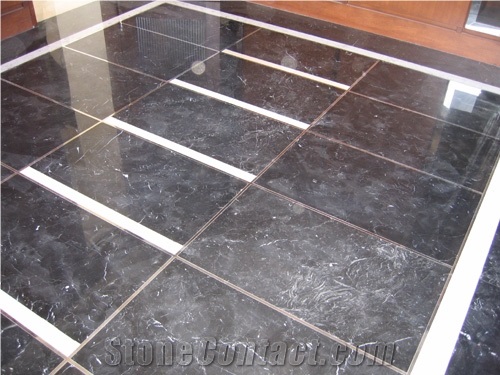 Black Marquina Marble Floor Tiles, Nero Marquina Black Marble