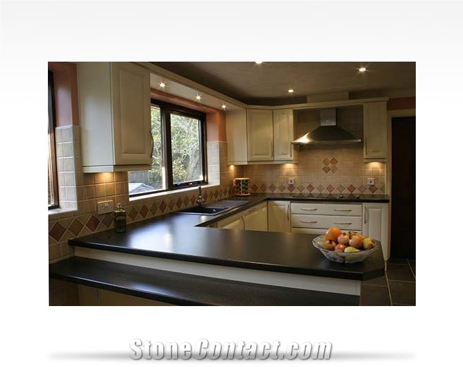 Traditional Worktop and Tiling Splashback, Absolute Black Granite Kitchen Design
