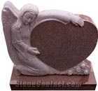 Angel & Heart Granite Tombstone, Red Granite Tombstone