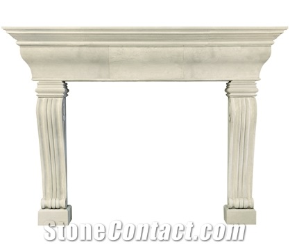 Hand-carved White Marble Fireplace Surround and Lintel