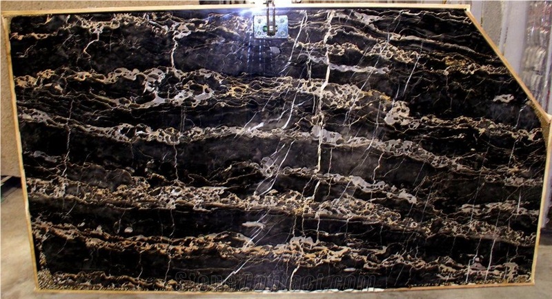 Portoro Macchia Larga Marble Slab, Italy Black Marble