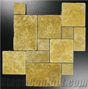 Gold Tumbled Travertine Mini Versailles Tile