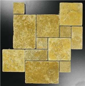 Gold Tumbled Travertine Mini Versailles Tile
