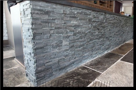Grey Slate Charcoal Natural Stone Stack Panel