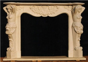 Fireplace, Stone Mantle, Natural Stone, Natural Stone Beige Marble Fireplace
