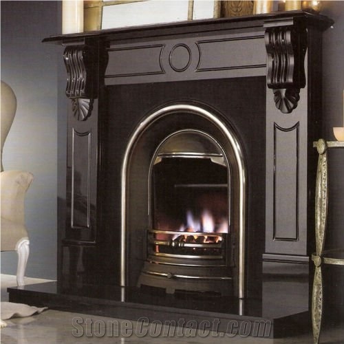 Black Granite Stone Fireplace Mantel
