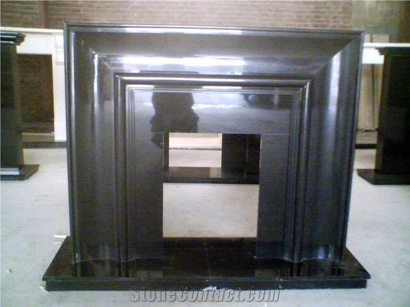 Carving Stone Fireplace Mantel, Black Granite Fireplace Mantel