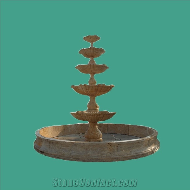 Carving Stone Water Fountain, Fangshan Beige Marble Fountain