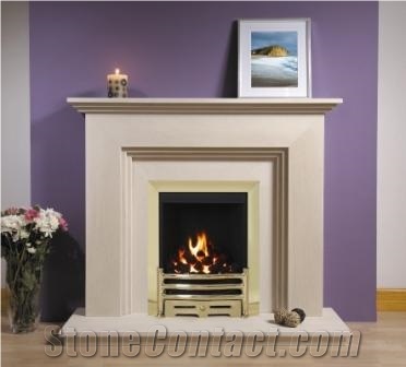 Contemporary Stone Fireplace Mantel Cream Stone Marble