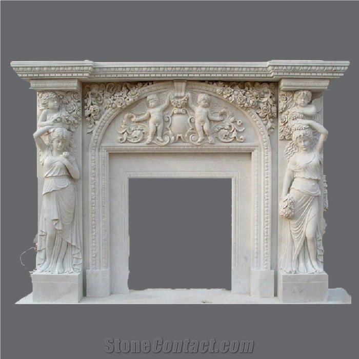 Figure Statue Stone Fireplace, White Marble Fireplace