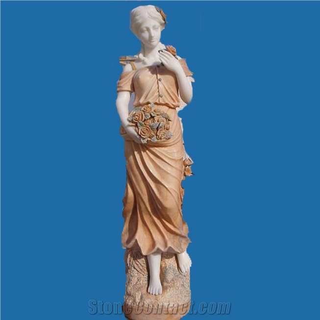 Marble Lady Figure Sculpture, Ywllow Marble Sculpture