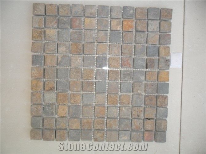 Mosaic Tile,rusty Slate Lined Mosaic