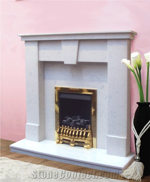 Simple Limestone Fireplace Mantel, Cream Stone Beige Limestone Fireplace Mantel