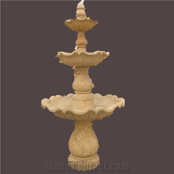 Three Tiers Stone Water Fountain, Stone Beige Marble Fountain