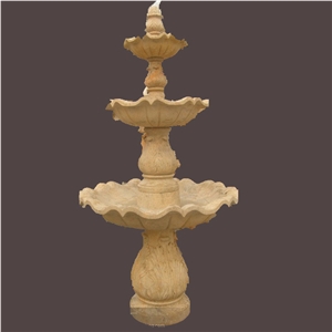 Three Tiers Stone Water Fountain, Stone Beige Marble Fountain