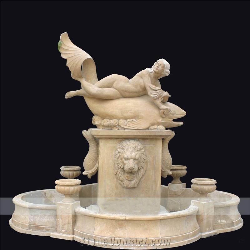 Outdoor Marble Fountain Carving, Beige Marble Fountain