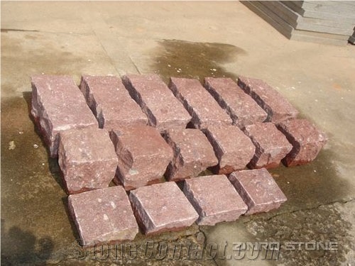 China Red Porphyry Cube, Cobble Stone