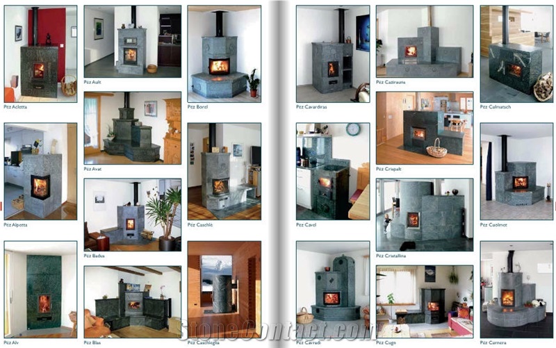 Tavetscher Speckstein Soapstone Fireplaces, Stoves, Grey Soapstone