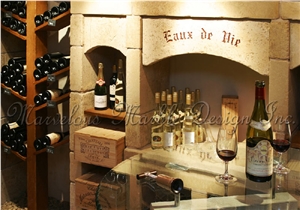 Custom Beige Limestone Wine Cellar