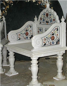 Traditional Carved Marble Bench,White Marble