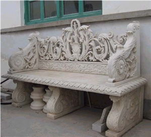 Traditional Carved Marble Furnitue, White Marble Bench