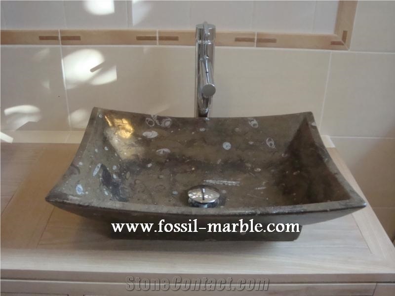 Fossil Brown Limestone Sink