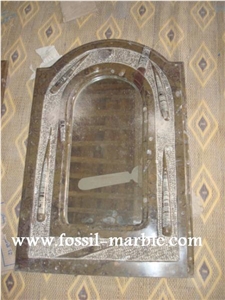 Fossil Brown Limestone Mirror Frame, Fossil Limestone Brown Marble