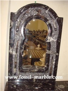 Fossil Brown Limestone Mirror Frame, Fossil Limestone Brown Marble