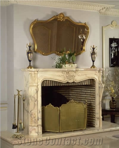 Arabescato Marble Fireplace, White Marble