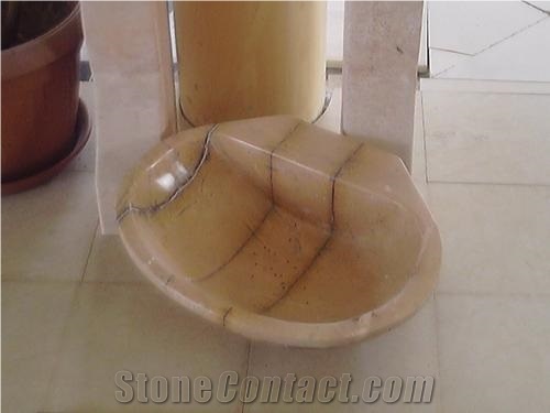 Chemtou Marble Pedestal Sinks, Basins, Chamtou Yellow Marble