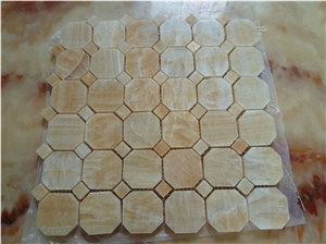 China Honey Yellow Onyx Hexagon Mosaic/ Basketweave Mosaic Tiles for Interior Building Wall Panel