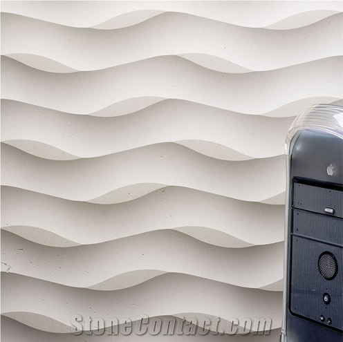3D CNC Nature Beige Stone Relief Wall Panel, Beige Marble Wall Panel