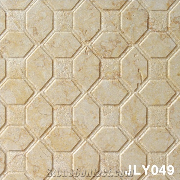 3D Natural Beige Outdoor Stone Wall Panel, Beige Marble Wall Panel