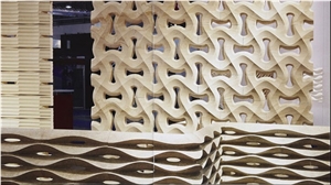 Natural Stone 3d Wall Carving Panel, Beige Marble Wall
